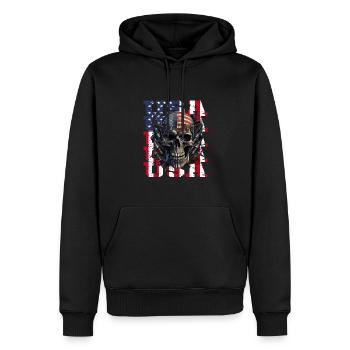 Vintage drapeau américain moto patriotique - Sweat à capuche Premium bio Homme - noir - Devant - Nico (187cm)
