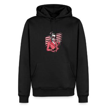 Witzige Skelett-Dame mit Kaffee und Sonnenbrille - Männer Premium Bio Hoodie - Schwarz - Vorne - Nico (187cm)