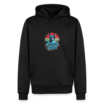 Coole Katze Retro-Sonnenuntergang Vintage-Look - Männer Premium Bio Hoodie - Schwarz - Vorne - Nico (187cm)