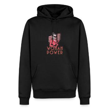 Witzige Skelett-Dame mit Kaffee und Sonnenbrille - Männer Premium Bio Hoodie - Schwarz - Vorne - Nico (187cm)