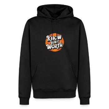 Motivierende Aussage Kenne deinen Wert - Männer Premium Bio Hoodie - Schwarz - Vorne - Nico (187cm)