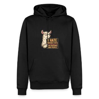 I Hate Morning People für einen Morgenmuffel - Männer Premium Bio Hoodie - Schwarz - Vorne - Nico (187cm)