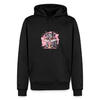 Niedlicher Waschbär Herz-Sonnenbrille Kaffee - Männer Premium Bio Hoodie - Schwarz - Vorne - Nico (187cm)