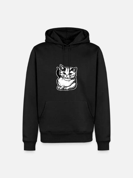 Schwarz-weißes Katzenlogo - Männer Premium Bio Hoodie - Schwarz
