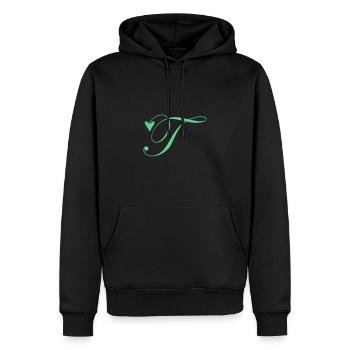 Monogramme T Coeur Vigne - Sweat à capuche Premium bio Homme - noir - Devant - Nico (187cm)