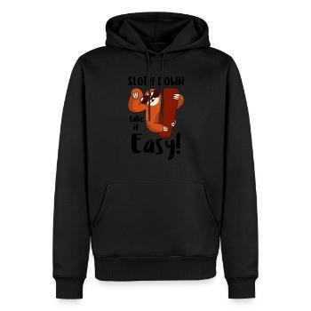 Faultier slow down/ Sloth down - Männer Premium Bio Hoodie - Schwarz - Vorne - Nico (187cm)