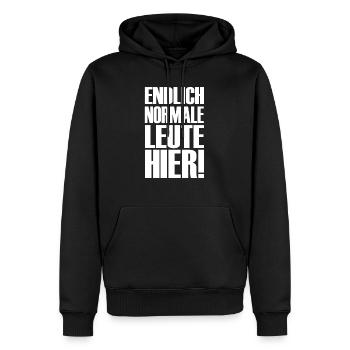 Endlich normale Leute hier! - Männer Premium Bio Hoodie - Schwarz - Vorne - Nico (187cm)