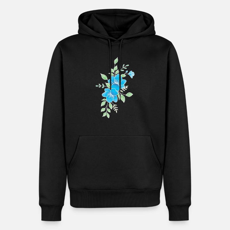 Fleur bleu et blanche - Sweat à capuche Premium bio Homme - noir