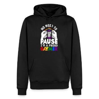 No need to pause - I'm a proud gaymer LGBTQ+ - Männer Premium Bio Hoodie - Schwarz - Vorne - Nico (187cm)