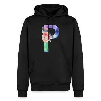 Lettre P watercolor - Sweat à capuche Premium bio Homme - noir - Devant - Nico (187cm)