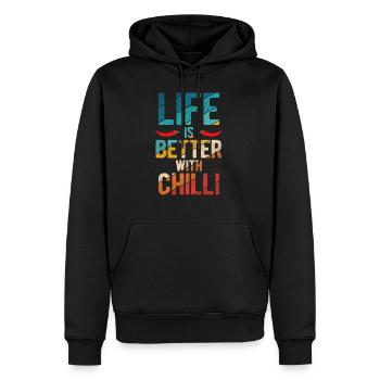 La vie est meilleure avec le piment, le pepperoni, le jalapeño, l’épinette - Sweat à capuche Premium bio Homme - noir - Devant - Nico (187cm)