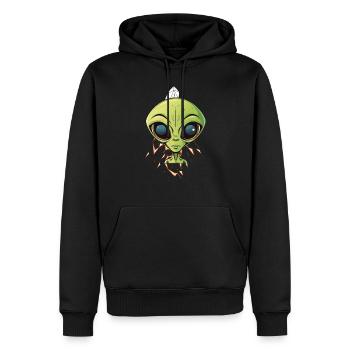 Tête d’extraterrestre sur un vaisseau spatial - Sweat à capuche Premium bio Homme - noir - Devant - Nico (187cm)