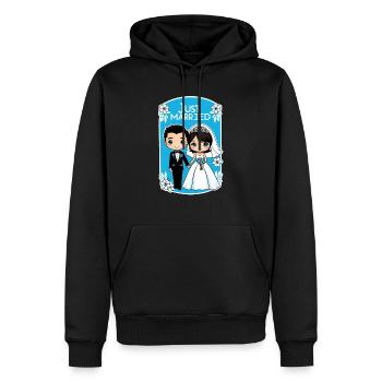 just married - pour mariage - Sweat à capuche Premium bio Homme - noir - Devant - Nico (187cm)