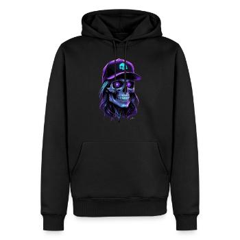 Lila Glow Totenkopf Hippie Mütze - Männer Premium Bio Hoodie - Schwarz - Vorne - Nico (187cm)