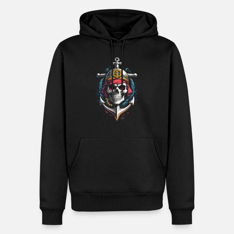 Crâne ancre marine - Sweat à capuche Premium bio Homme - noir
