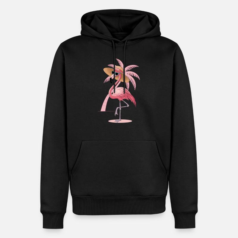 Flamingo mit Sonnenhut - Männer Premium Bio Hoodie - Schwarz