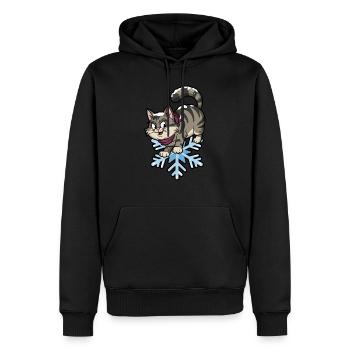 Chat des neiges d’hiver sibérien - Sweat à capuche Premium bio Homme - noir - Devant - Nico (187cm)