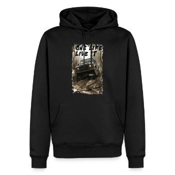 4x4 Offroad Land Onle Life Live It Rover Defender - Männer Premium Bio Hoodie - Schwarz - Vorne - Nico (187cm)