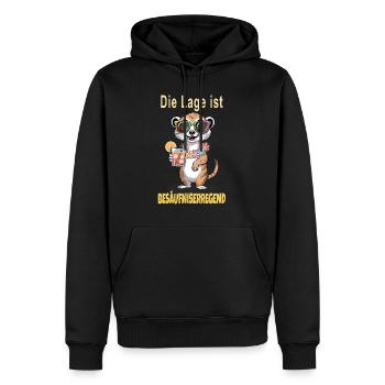 Partyshirt – Die Lage ist besäufniserregend - Männer Premium Bio Hoodie - Schwarz - Vorne - Nico (187cm)