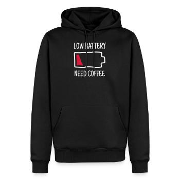 Low Battery - Need Coffee - Men’s Premium Organic Hoodie - black - Front - Nico (187cm)