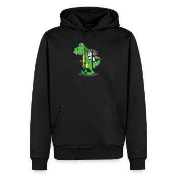 Licorne, Dino, dinosaure, T-Rex, Unicorn, Chemise - Sweat à capuche Premium bio Homme - noir - Devant - Nico (187cm)