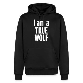 I am a true wolf (white) - Männer Premium Bio Hoodie - Schwarz - Vorne - Nico (187cm)