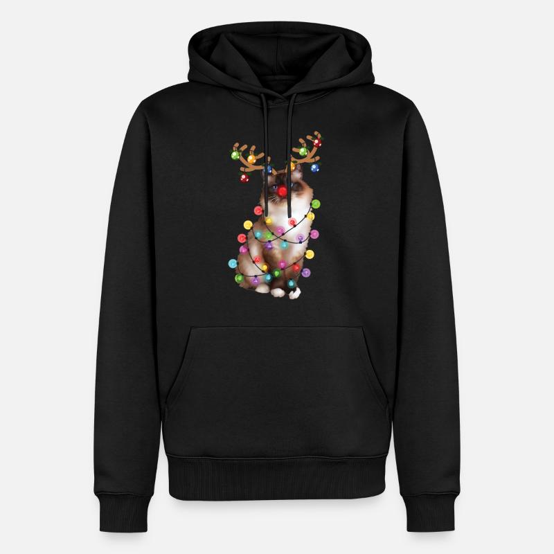 Chat Birman de Noël - Drôle de renne Noël Kitty - Sweat à capuche Premium bio Homme - noir