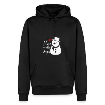 J’aime l’hiver, la neige, le froid et le bonhomme de neige - Sweat à capuche Premium bio Homme - noir - Devant - Nico (187cm)