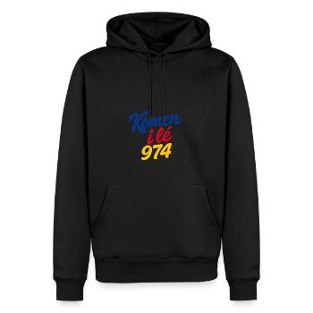 île de la Réunion 974 - Sweat à capuche Premium bio Homme - noir - Devant - Nico (187cm)