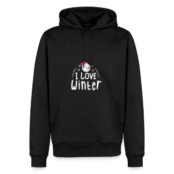 J’aime l’hiver, la neige, le froid et le bonhomme de neige - Sweat à capuche Premium bio Homme - noir - Devant - Nico (187cm)