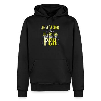 Je m'acier ou je métal que dois-je faire humour - Sweat à capuche Premium bio Homme - noir - Devant - Nico (187cm)