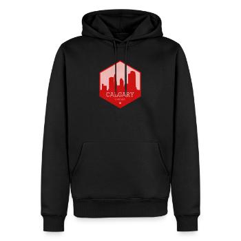 Calgary Skyline Red Badge - Männer Premium Bio Hoodie - Schwarz - Vorne - Nico (187cm)