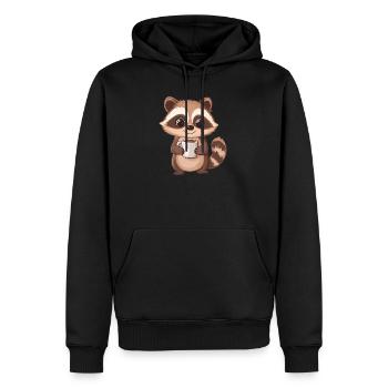 Mignon raton laveur tenant une tasse à café - Design adorable - Sweat à capuche Premium bio Homme - noir - Devant - Nico (187cm)