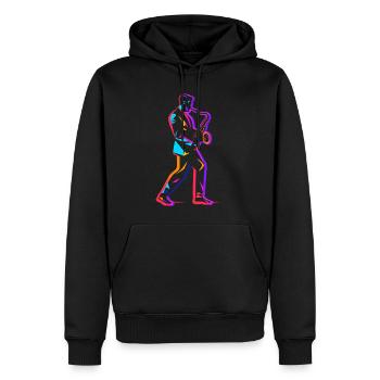 Saxophoniste des années 90 - Sweat à capuche Premium bio Homme - noir - Devant - Nico (187cm)