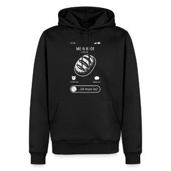 Mein Brot ruft an - ich muss los - Spruch - Männer Premium Bio Hoodie - Schwarz - Vorne - Nico (187cm)