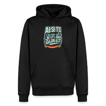 Abseits erklär ich später, jetzt wird gebrüllt - Männer Premium Bio Hoodie - Schwarz - Vorne - Nico (187cm)