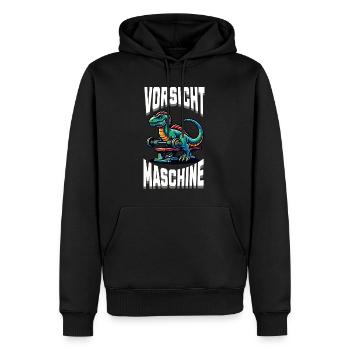 Gym Shirt – Vorsicht Maschine - Männer Premium Bio Hoodie - Schwarz - Vorne - Nico (187cm)