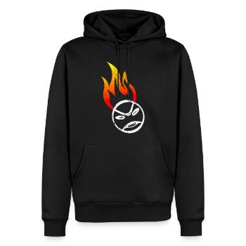 Angry Tennis Ball Flame red orange Design - Männer Premium Bio Hoodie - Schwarz - Vorne - Nico (187cm)