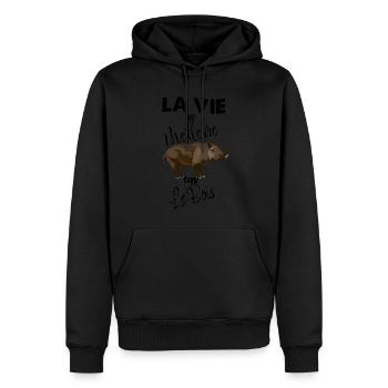 la Belle Vie Dans Les Bois De mon Papa Chasseur - Sweat à capuche Premium bio Homme - noir - Devant - Nico (187cm)