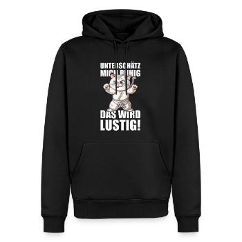 Unterschätz mich ruhig, das wird lustig! Katzen - Männer Premium Bio Hoodie - Schwarz - Vorne - Nico (187cm)