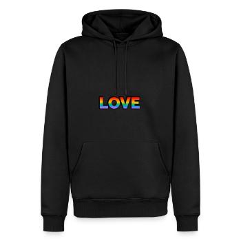 LOVE LGBT Pride Month texte arc-en-ciel - Sweat à capuche Premium bio Homme - noir - Devant - Nico (187cm)