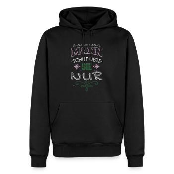 geschenkidee 2018 lustig feminismus zitat - Männer Premium Bio Hoodie - Schwarz - Vorne - Nico (187cm)