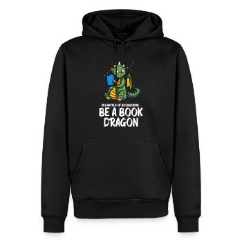 Buch Drache Bücher Lesen Bücherwurm Buchnerd Roman - Männer Premium Bio Hoodie - Schwarz - Vorne - Nico (187cm)