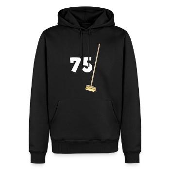 Anniversaire 75 balais Humour Citation Papy Mamie - Sweat à capuche Premium bio Homme - noir - Devant - Nico (187cm)