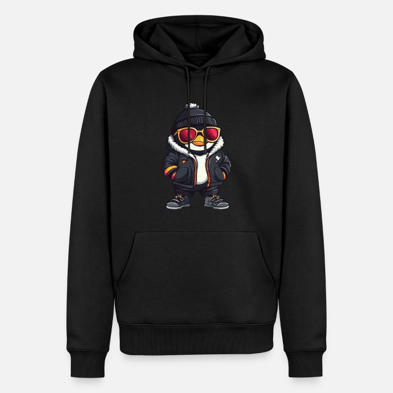Pinguin Cool Comic - Männer Premium Bio Hoodie - Schwarz