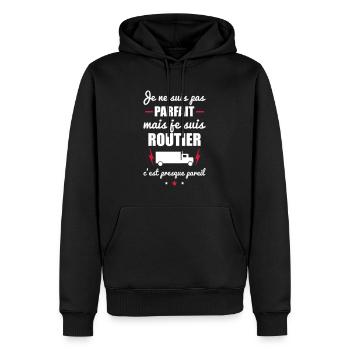 pas parfait routier,cadeau chauffeur routier - Sweat à capuche Premium bio Homme - noir - Devant - Nico (187cm)