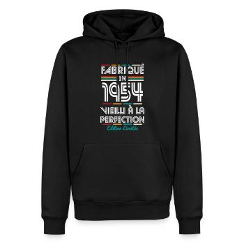 Anniversaire 70 ans - Fabriqué en 1954 - Sweat à capuche Premium bio Homme - noir - Devant - Nico (187cm)