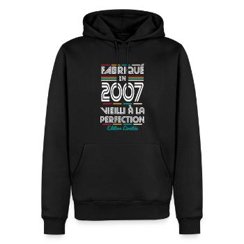 Anniversaire 18 ans - Fabriqué en 2007 - Sweat à capuche Premium bio Homme - noir - Devant - Nico (187cm)