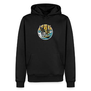 Eine Katze und Hunde surfen zusammen: beste Freunde - Männer Premium Bio Hoodie - Schwarz - Vorne - Nico (187cm)