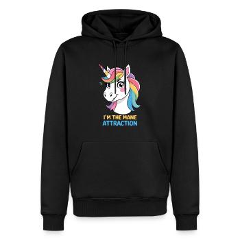 Funny unicorn with rainbow mane - Men’s Premium Organic Hoodie - black - Front - Nico (187cm)